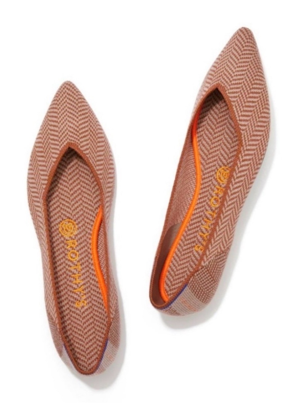 Rothy’s The Point Herringbone Wool Flats Caramel Orange Size 8.5 Retired